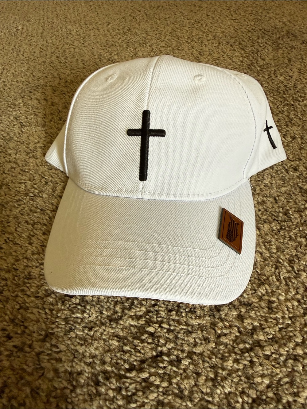 White Baseball Cap with Black Cross Embroidery